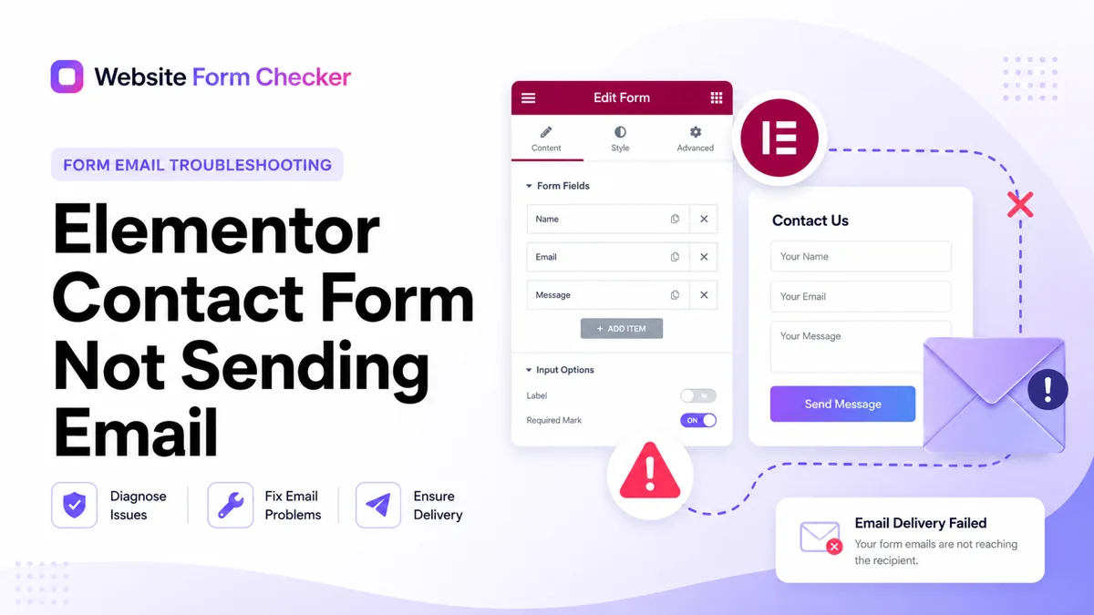 Elementor contact form not sending email? Trace the break from widget to inbox