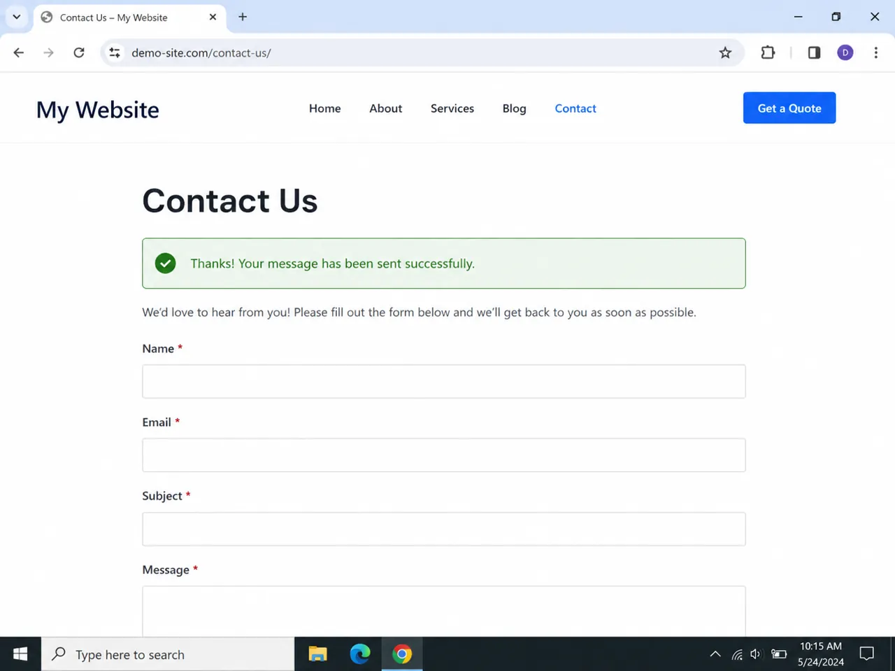 WPForms confirmation message after submitting a test form